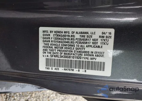 2016 Honda Odyssey Se из США, поврежденный, VIN 5FNRL5H30GB101920